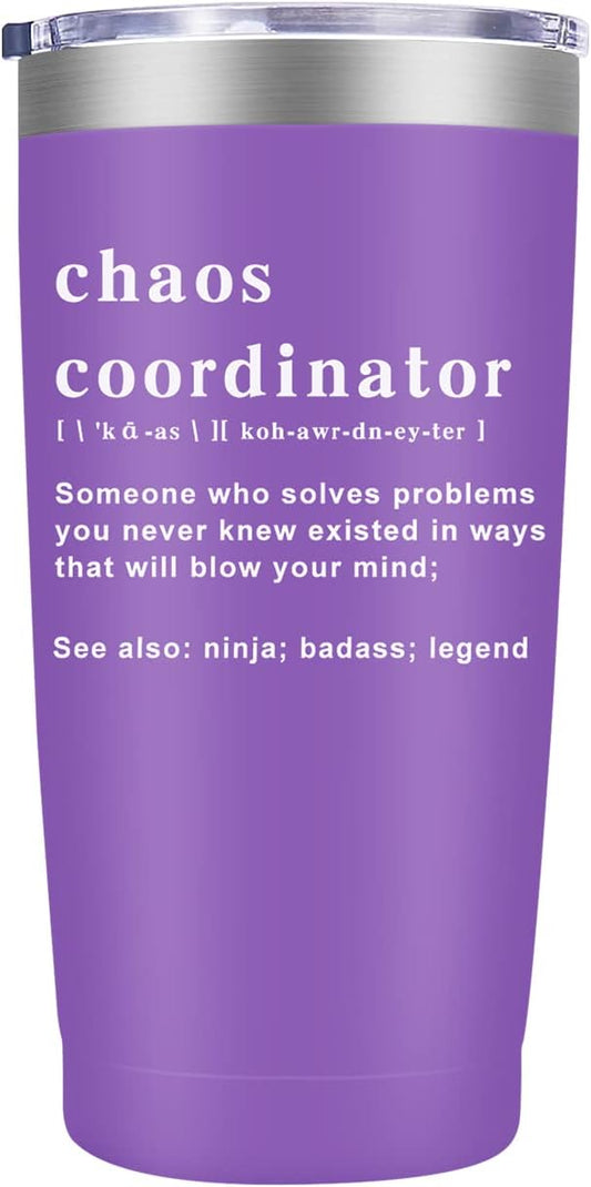 MFGNEH Chaos Coordinator Gifts,Gifts for Women - Christmas Gift for Women,Boss Lady,Teacher,Nurse Coworker,Birthday Gift,Thank You,Boss Day,Administrative Professional Day,20 oz Purple Tumbler