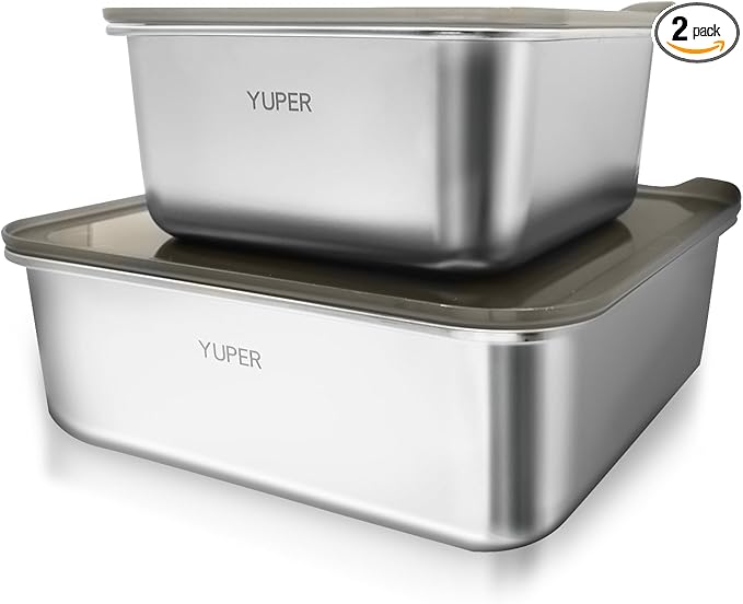 YUPER Stainless Steel Food Containers, Meal Prep Containers, Bacon Cheese Container for Refrigerator, Stainless Steel Containers with Lids Fruit Lunch Storage, 2 Pack (88+162OZ)