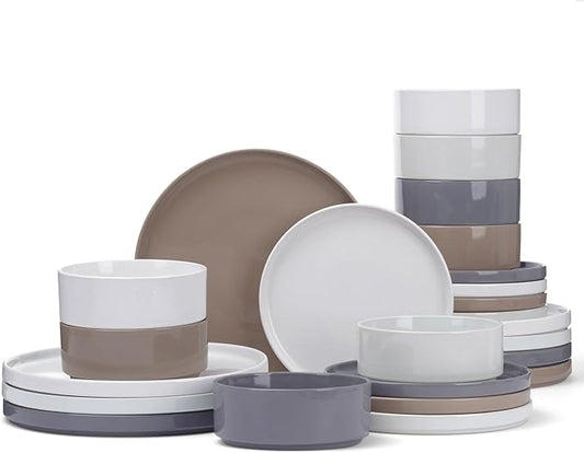 Famiware Nebula Plates and Bowls Set, 24 Pieces Dinnerware Sets, Dishes Set for 8, Multi-color