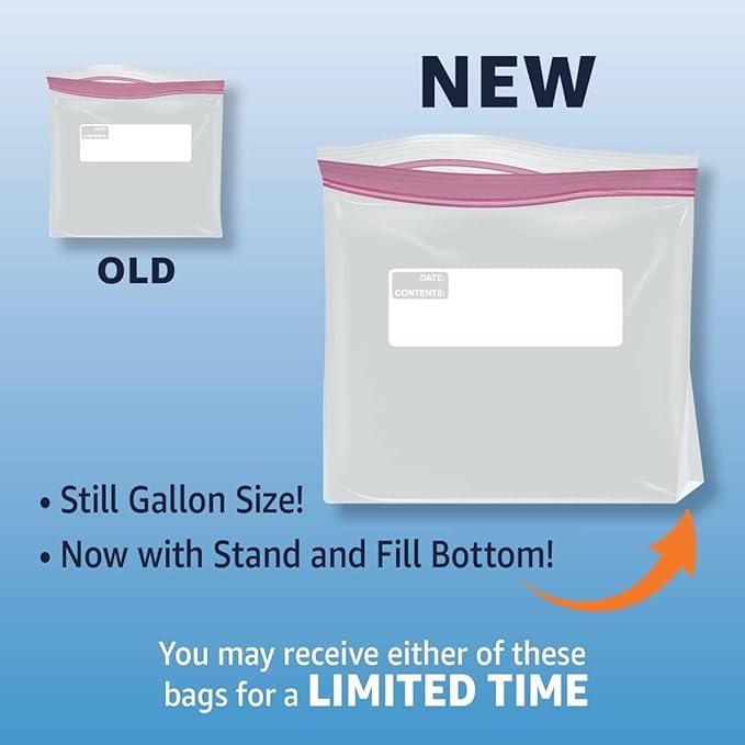 Amazon Basics Reclosable Gallon Food Storage Bags, Stand &Fill Base, 120 Count (Pack of 2)