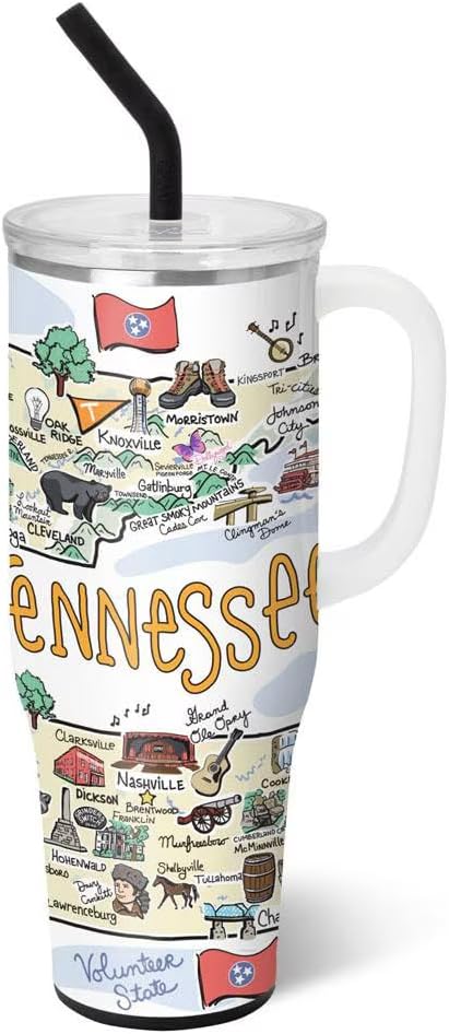 Swig Life 40oz Mega Mug, 40oz Tumbler with Handle and Straw, Extra Large Insulated Tumblers, Cup Holder Friendly Travel Mug (Tennessee)