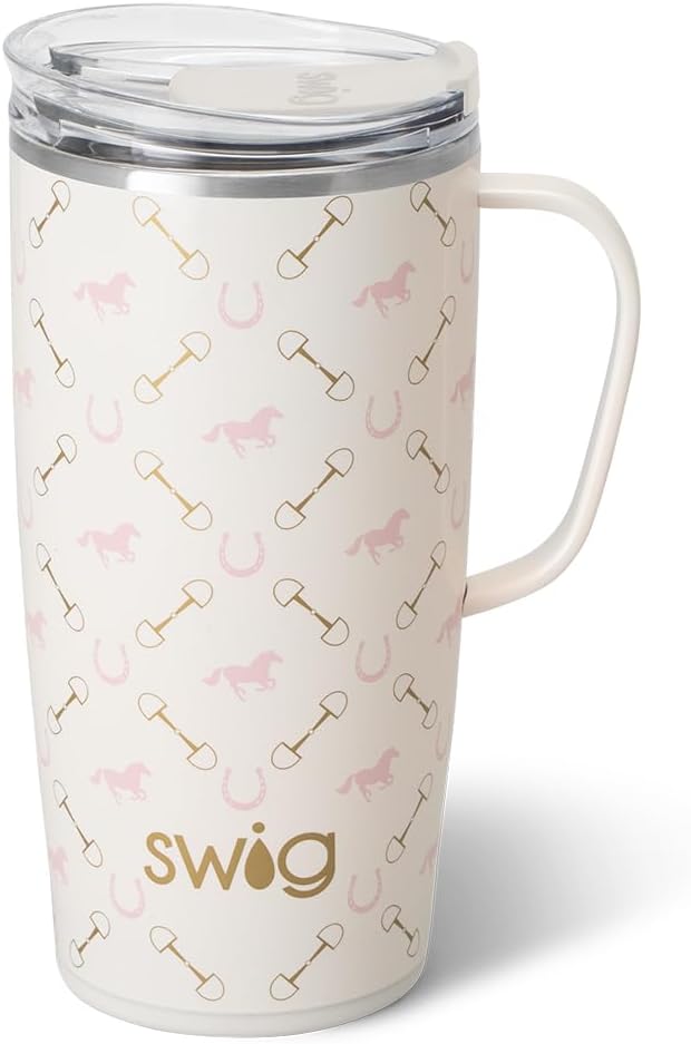 Swig Life 22oz Travel Mug, Insulated Tumbler with Handle and Lid, Cup Holder Friendly, Dishwasher Safe, Stainless Steel, Travel Coffee Cup, Insulated Mug, Kentucky Derby Cups (Bits and Pieces)