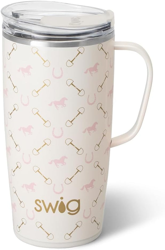 Swig Life 22oz Travel Mug, Insulated Tumbler with Handle and Lid, Cup Holder Friendly, Dishwasher Safe, Stainless Steel, Travel Coffee Cup, Insulated Mug, Kentucky Derby Cups (Bits and Pieces)