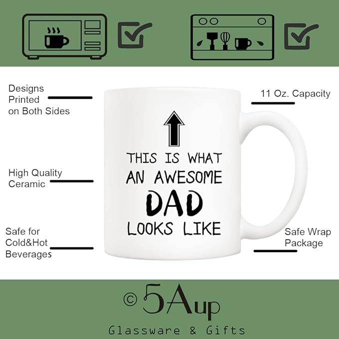 5Aup Christmas Gifts Funny Dad Coffee Mug, This Is What an Awesome Dad Looks Like, 11Oz Novelty Cups from Child Daughter Son Kids, Birthday Gifts for Father Husband Men