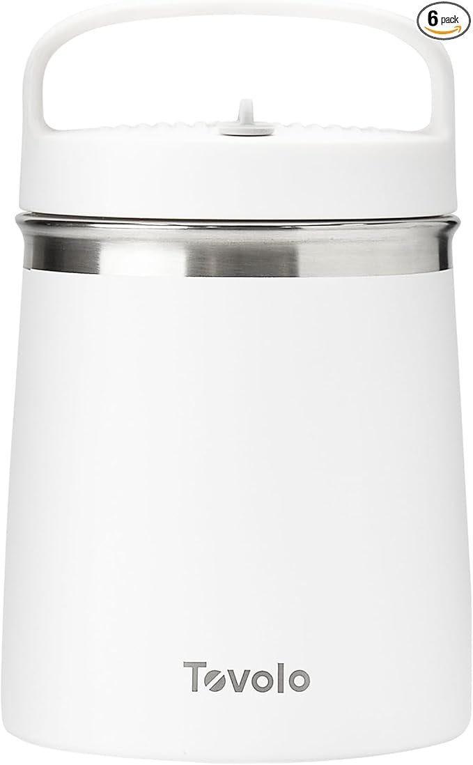 Tovolo 2 Quart Stainless Steel Traveler, Double-Wall Vacuum-Insulated Food Container, 2 Qt. Food Storage & Ice Cream Container, Easy-Carry Handle, Travel Mug for Hot Food & Cold Ice Cream, White