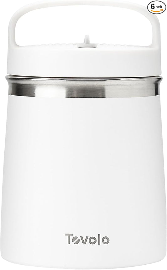 Tovolo 2 Quart Stainless Steel Traveler, Double-Wall Vacuum-Insulated Food Container, 2 Qt. Food Storage & Ice Cream Container, Easy-Carry Handle, Travel Mug for Hot Food & Cold Ice Cream, White