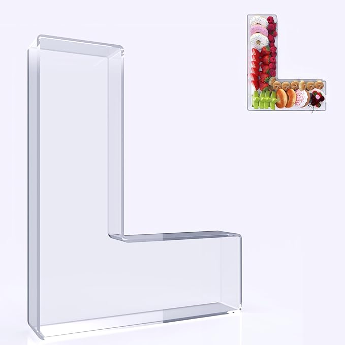 11" Acrylic Letter Charcuterie Box, Reusable Fillable Alphabet Number Shaped Form Tray for Birthday Anniversaries, Party Decorative Serving Plates Display Candy Cake (L)