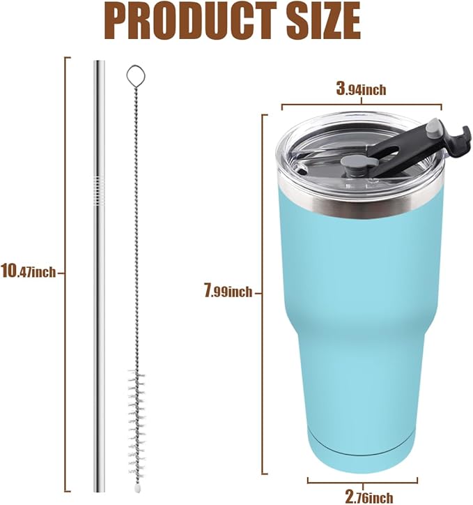 Amtidy 8 Pack 30oz Travel Mug, Powder Coated Stainless Steel Vacuum Double Wall Bulk Tumbler, Durable Insulated Coffe Cup with Splash Proof Lids straw and cleaning brush，for Home, Office, Party