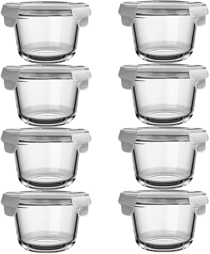 8 Pack Glass Food Storage Containers with lids, Round Glass Soup Container with Airtight Lids, Reusable Leakproof, Round Food Bowls for Soup, leftovers, Dishwasher Microwave Freezer Safe