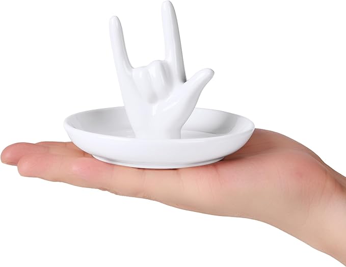 Set of 2 Hand Ring Holder, I Love You Hand Shape Jewelry Dish for Wedding Engagement, Trinket Tray Gifts for Women Her Birthday Christmas Valentines