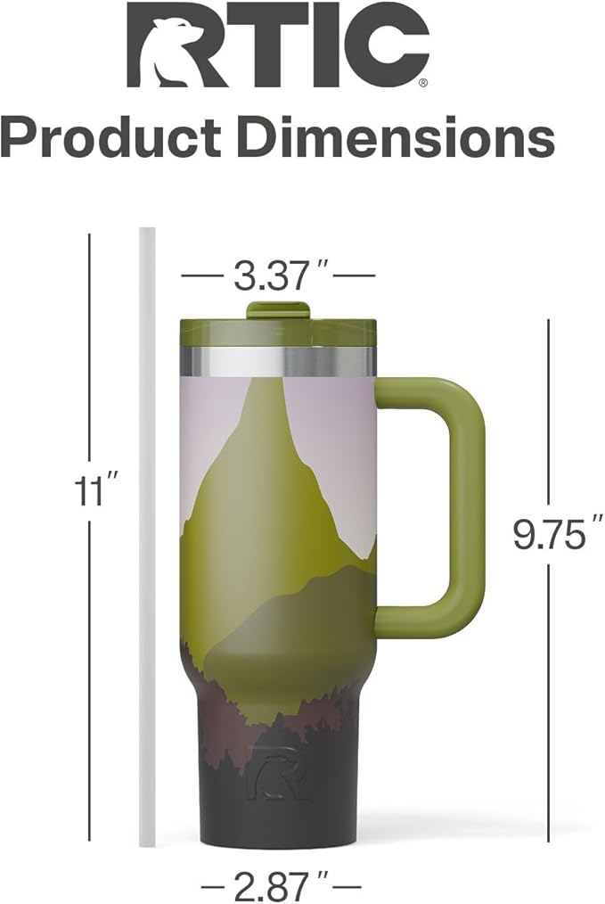 RTIC 30 oz Road Trip Tumbler Double-Walled Ceramic Lined InsulatedStainless Steel Portable Travel Coffee Mug Cup with Lid, Handle and Straw, Deep Woods