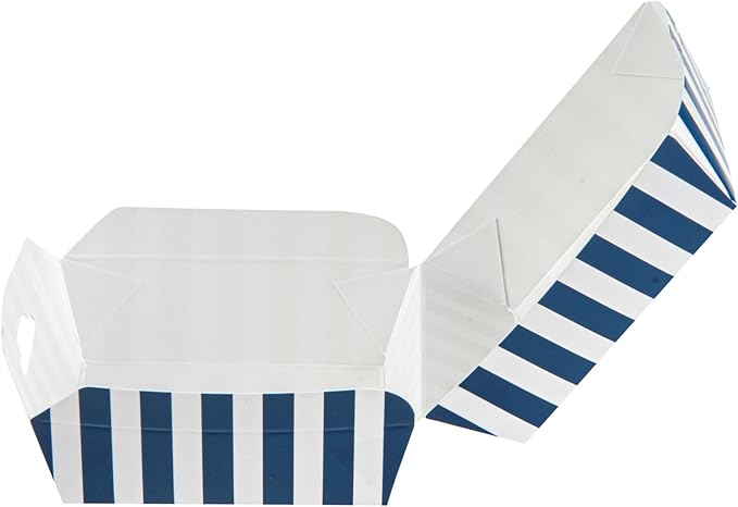Restaurantware 2.8 x 2.8 x 2 Inch Mini Burger Boxes 100 Clamshell Food Containers - Hinged Lid Striped Blue And White Paper Take Out Boxes Serve Sliders Or Finger Foods