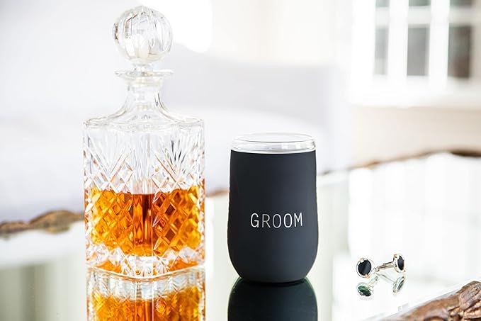 Vinglacé Stainless Steel Stemless Wine Glass- Insulated Wine Tumbler with Glass Insert and Sip Lid, 10 oz, Black