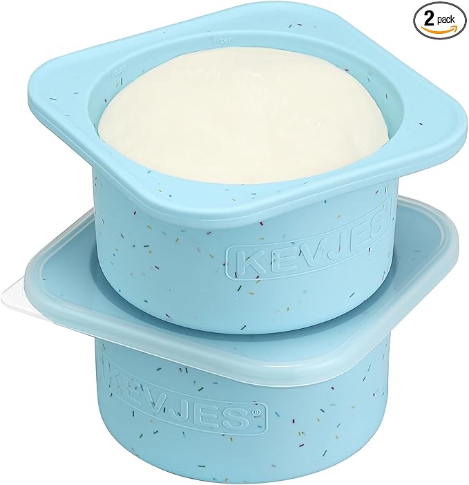 1000ml PLUS Individual Pizza Dough Proofing Containers with Airtight Lids – Food Grade Silicone, Freezer/Fridge/Dishwasher Safe – For Margherita, Pepperoni, Neapolitan Pizza – 2 Pack (Aqua)