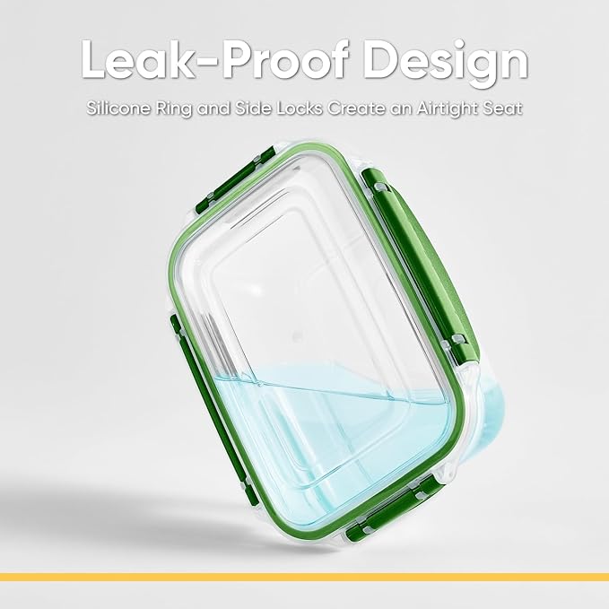 Superio Plastic Food Storage Container with Airtight Lid- 80 Oz, BPA Free, Leakproof, Stackable, Microwave, Dishwasher and Freezer Safe, Green