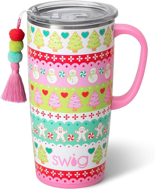 Swig Life 22oz Travel Mug, Insulated Tumbler with Handle and Lid, Cup Holder Friendly, Dishwasher Safe, Stainless Steel, Travel Coffee Cup, Insulated Mug with Lid (Cookie Jar)