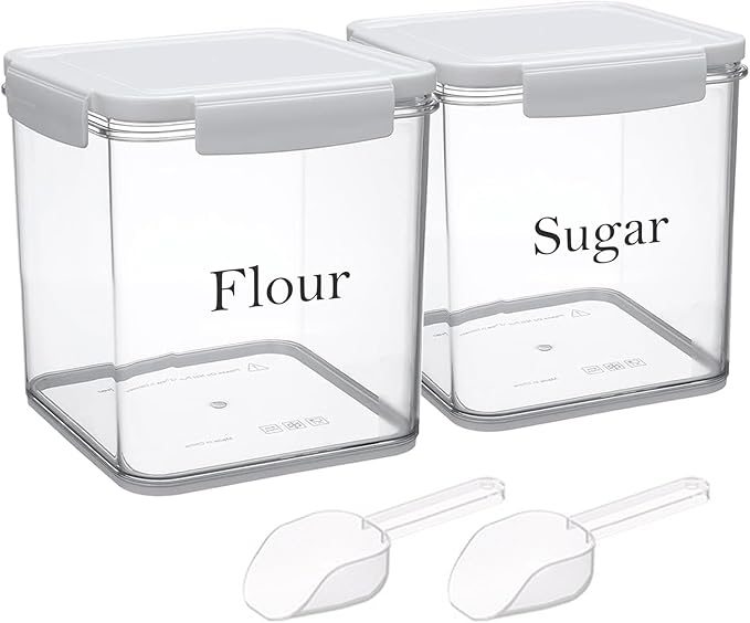 Set of 2 Large Food Storage Jars 4L - Airtight Containers with Lids, White with Free Spoon - Kitchen Canisters for Sugar,Flour,Coffee,Pantry Organization-S