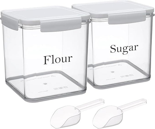 Set of 2 Large Food Storage Jars 4L - Airtight Containers with Lids, White with Free Spoon - Kitchen Canisters for Sugar,Flour,Coffee,Pantry Organization-S