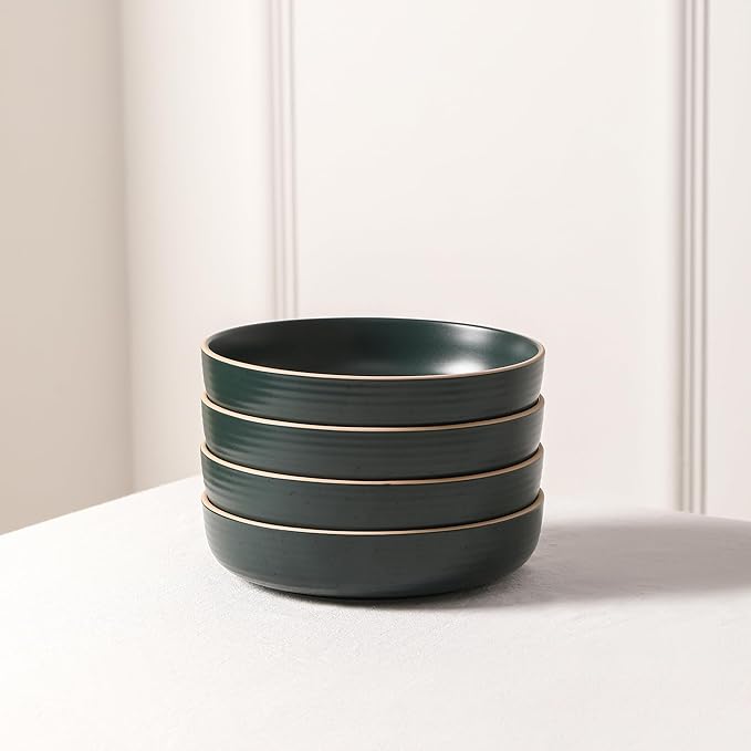 Stone Lain Lauren Modern Stoneware 16-piece Round Dinnerware Set, Plates and Bowls Set, Dish set for 4, Dark Green