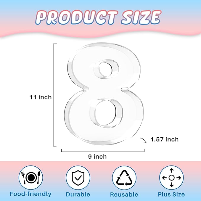 11" Acrylic Number Charcuterie Board Box, Reusable Fillable Number Cake Candy Dish Display Serving Tray for Birthday Anniversary Party Decoration (8)
