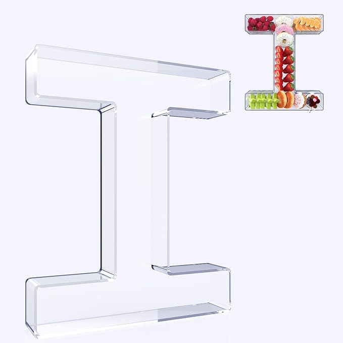 11" Acrylic Letter Charcuterie Box, Reusable Fillable Alphabet Number Shaped Form Tray for Birthday Anniversaries, Party Decorative Serving Plates Display Candy Cake (I)