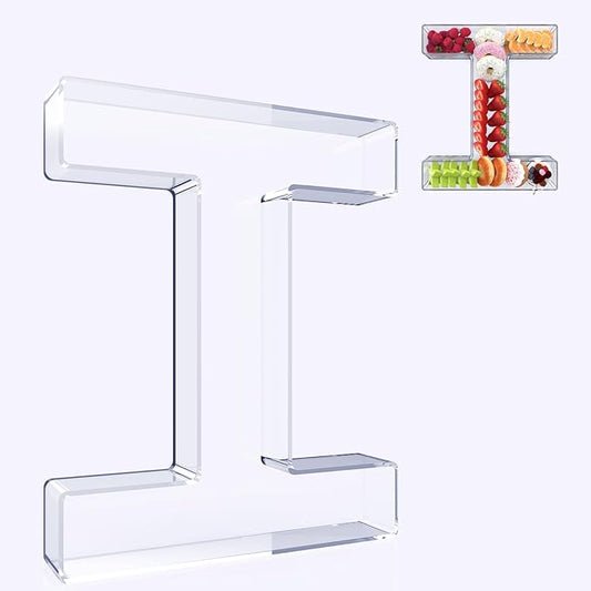 11" Acrylic Letter Charcuterie Box, Reusable Fillable Alphabet Number Shaped Form Tray for Birthday Anniversaries, Party Decorative Serving Plates Display Candy Cake (I)