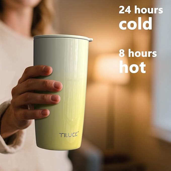 TILUCK 20 oz Tumbler with Leak-Proof Lid, Vacuum Insulated Stainless Steel Coffee Mug, Double-Walled Travel Tumbler for Hot and Cold Drinks(Lemon, 20oz)