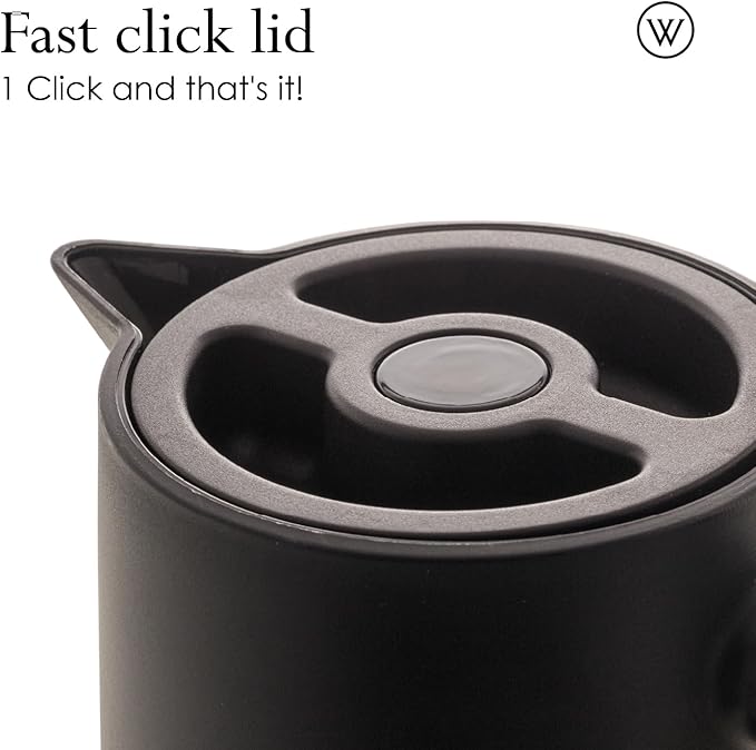 WOLFF - Thermal Coffee Carafe - 34oz / 1L Insulated Plastic Exterior Carafe for Hot or Cold Drinks - Leakproof Coffee and Tea Dispenser with Wood-like Handle and Glass Liner - Black, 34floz/1L