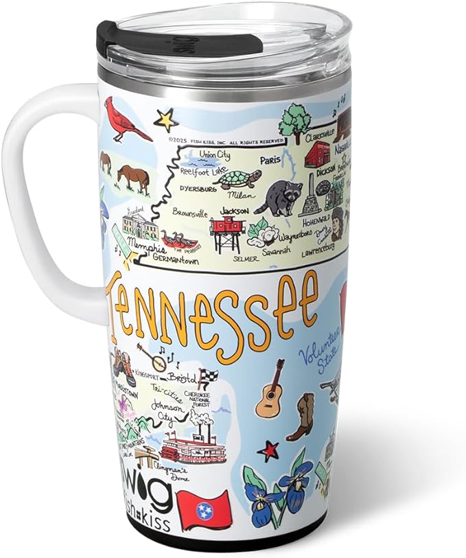 Swig Life 22oz Travel Mug, Insulated Tumbler with Handle and Lid, Travel Coffee Mug, Cup Holder Friendly, Stainless Steel 22 oz Tumbler, Reusable Insulated with Lid (Tennessee)