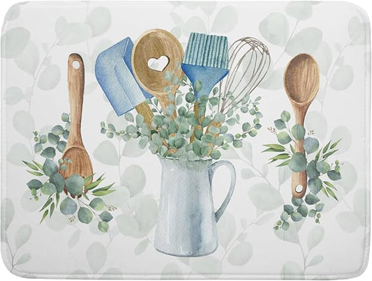 Sage Green Dish Drying Mat for Kitchen Counter, Cooking Supplies Reversible Dish Drainer Rack Pad Fast Dry Kitchen Accessories 18x24 Inch