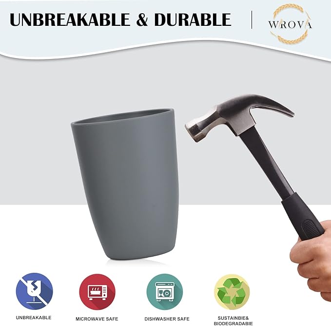 Wheat Straw Cups 8 PCS Good Alternative to Plastic Reusable Cups 20 oz Unbreakable Drinking Cup Reusable Dishwasher Safe Water Plastic Glasses Gray