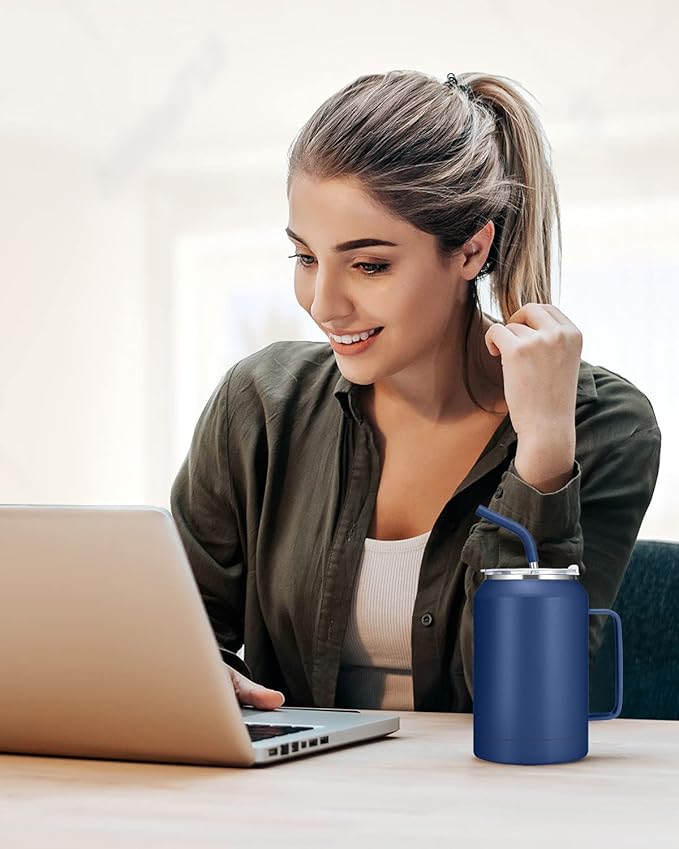 Zenbo 32 oz Mug Tumbler – Stainless Steel Vacuum Insulated Mug with Handle,Lid and Straw,Keeps Drinks Cold up to 36 Hours – Sweat-Proof Body, Dishwasher Safe