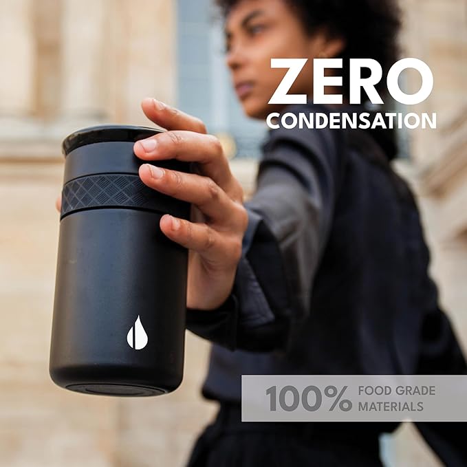 Elemental Artisan Insulated Tumbler, Triple Wall Coffee Travel Mug, Reusable Stainless Steel Coffee Tumbler with Ceramic Lid, Thermal Coffee Cups for Hot (6 Hrs) & Cold (18 Hrs), 12oz - Black
