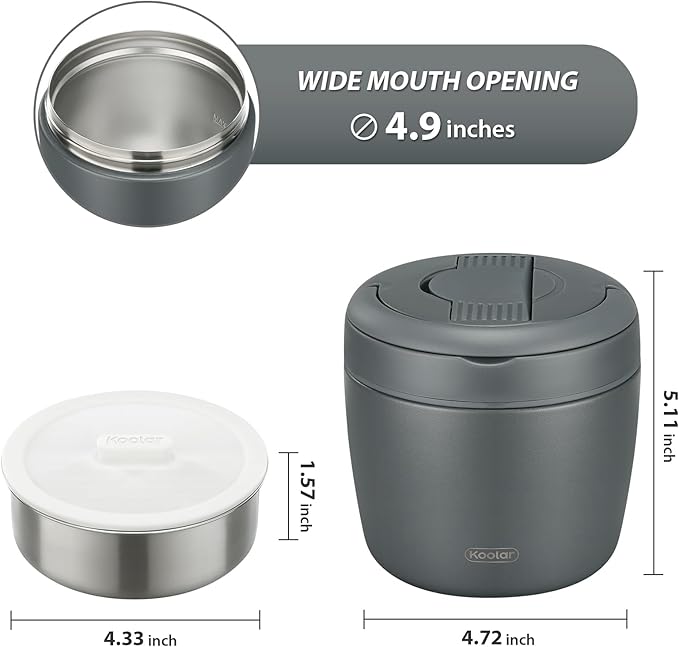 Soup Thermo for Hot Food Adults 32OZ Lunch Containers Wide Mouth Hot Food Jar Vacuum Insulated Stainless Steel Bento Box Leakproof with Spoon (Grey)