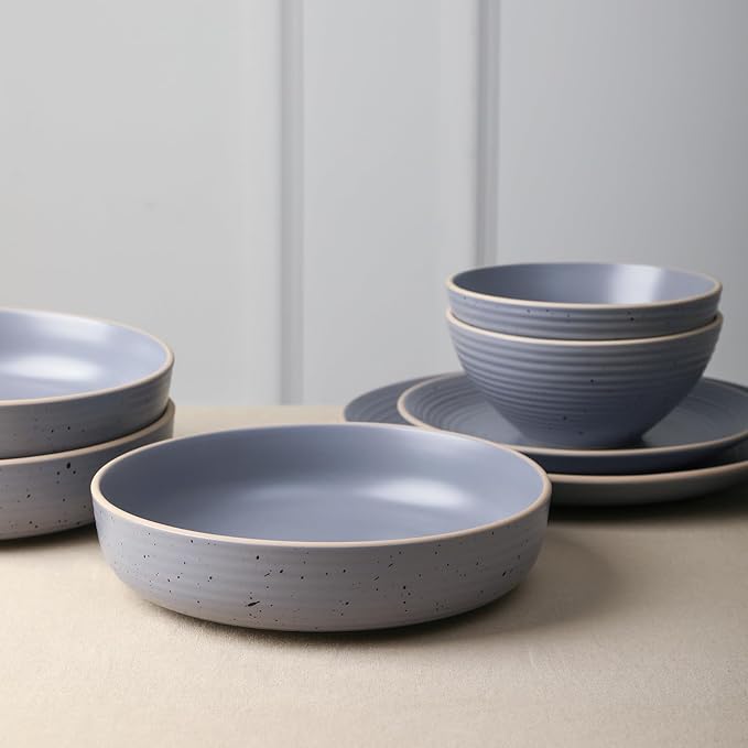 Stone Lain Lauren Modern Stoneware 32-piece Round Dinnerware Set, Plates and Bowls Set, Dish set for 8, Light Gray