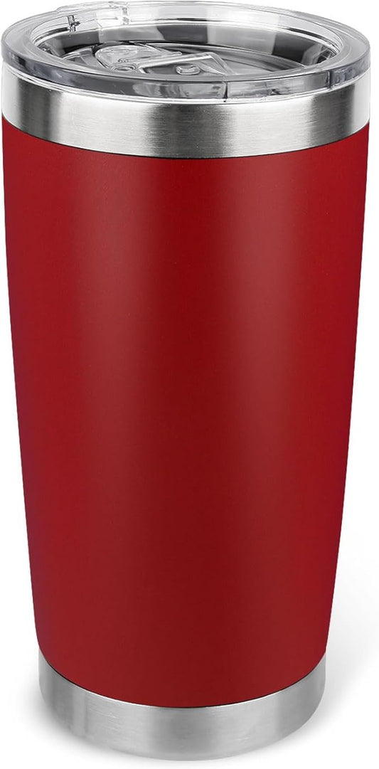 20oz Stainless Steel Tumbler with Lid, Travel Mug - Double Wall Vacuum Powder Coated Cup - Red, 1 Pack