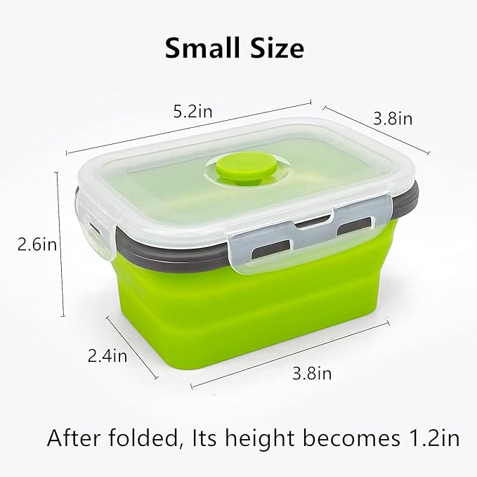 CCyanzi 3piece Collapsible Food Storage Containers with Lids, Silicone Lunch Container, Microwave & Freezer Safe, Space Saving for Kitchen Cabinet and Camping Backpack,(green gray)