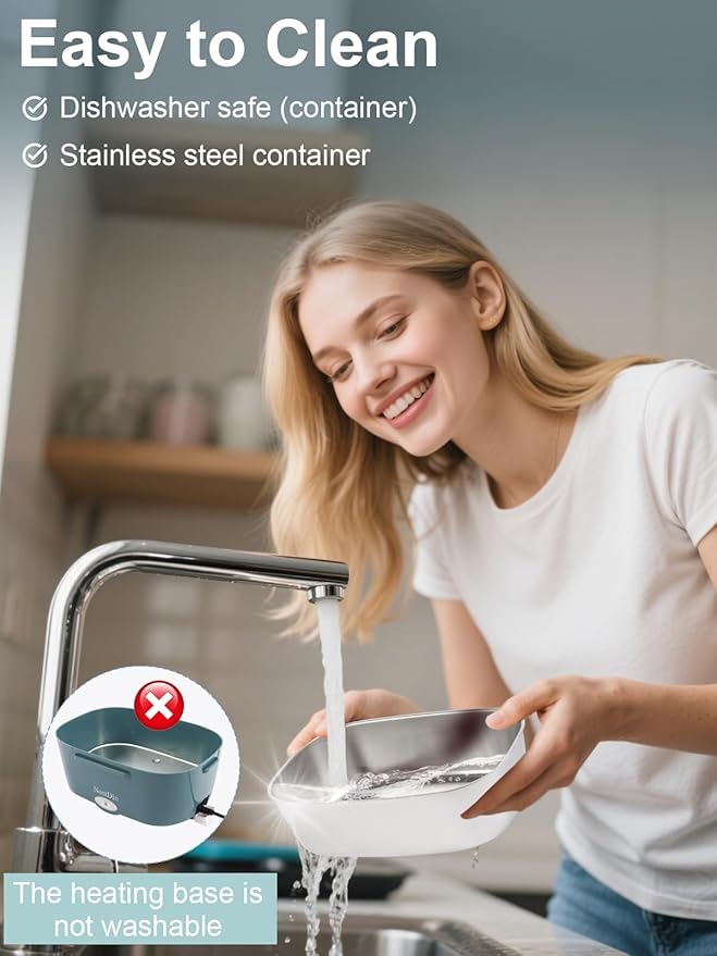 80W Electric Lunch Box for Adults, Portable Heated Lunch Box for Men, 1.5L Food Warmer Lunchbox for Car/Truck/Office, 12V/24V/110V Leak-Proof, Dishwasher-Safe with Insulated Bag (Minty Green)