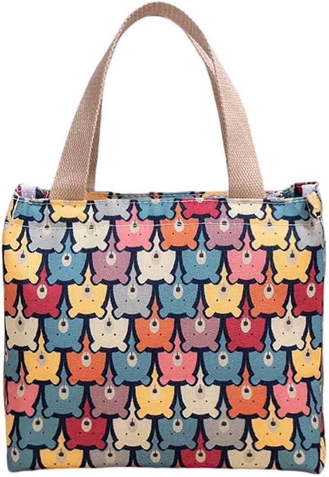 Cartoon canvas women's Japanese insulated handbag lunch box bag lunch bag bento bag (Style F)