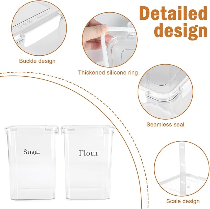 Set Of 2 Large Food Storage Jars 5L - Airtight Containers with Lids,Flour Sugar Storage Containers with Free Spoon-Kitchen Canisters for Sugar,Flour,Coffee,Pantry Organization Keeper Box
