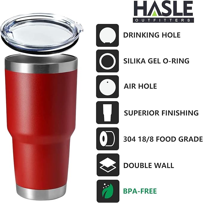 HASLE OUTFITTERS 30oz Stainless Steel Tumbler, Double Wall Vacuum Insulated Travel Mug Tumbler, Durable Insulated Coffee Mug, Gift Box Set (Red, 12)