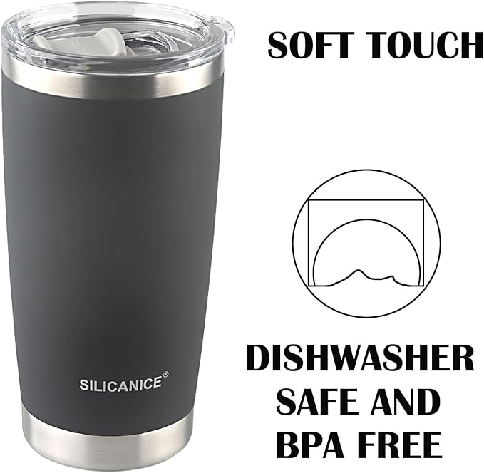 Gray The Only Soft Touch 20oz Stainless Steel Insulated Tumbler with MacSlider Lid-Spill Proof,Dishwasher Safe,Durable Thermal Cup for Hot/cold Coffee, Water & Smoothies
