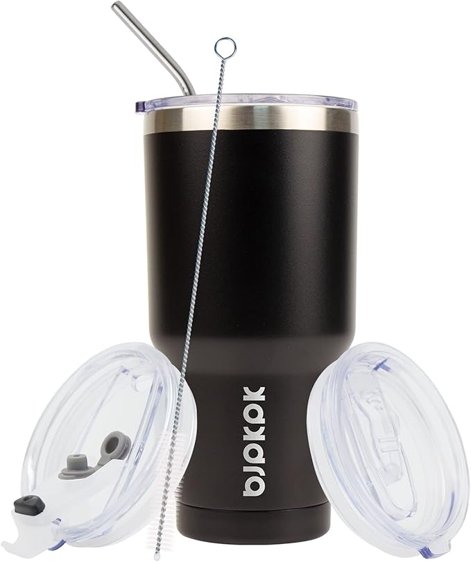 BJPKPK 30 oz Stainless Steel Tumbler with Lid and Straw Insulated Travel Coffee Mug Reusable Metal Thermal Cup,Black