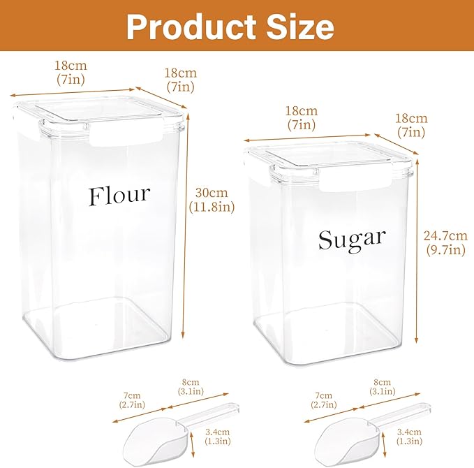 Set Of 2 Large Food Storage Jars 6L&5L - Airtight Containers with Lids,Flour And Sugar Containers Set with Free Spoon-Kitchen Canisters For Sugar,Flour,Coffee,Pantry Organization Box Keeper