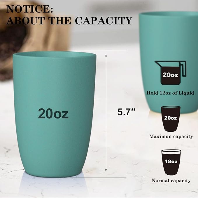 Wheat Straw Cups - 8 PCS Reusable Unbreakable Drinking Glasses, 20 OZ, Dishwasher & Microwave Safe, Green