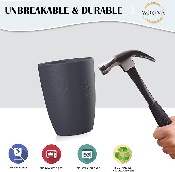 Wheat Straw Cups 8 PCS Good Alternative to Plastic Reusable Cups 12 oz Unbreakable Drinking Cup Reusable Dishwasher Safe Water Plastic Glasses Deep Grey