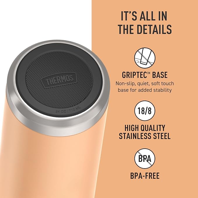 THERMOS ICON SERIES, Stainless Steel Water Bottle with Spout - 24 Ounce, Melon - Vacuum Insulated Water Bottle with Lid