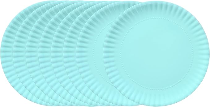 TP 8 inch Plates Set of 8, Melamine Round Plates for Salad Appetizer Dinner Lunch, Dessert Dishes for Indoors and Outdoors, Teal