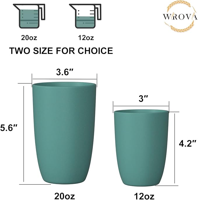 Wrova Wheat Straw Cups 6 PCS Good Alternative to Plastic Reusable Cups 20 oz Unbreakable Drinking Cup Reusable Dishwasher Safe Water Plastic Glasses Green