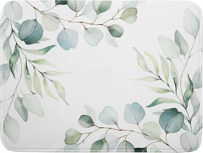 Sage Green Dish Drying Mats for Kitchen Counter Large Drying Mat for Dishes Microfiber Dish Rack Mat Kitchen Decor Spring Leaf Flower Drainer Pad Washable Foldable Ultra Absorbent Dry Mat 18×24 Inch